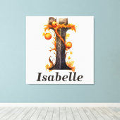Toile Citrouille Halloween Nom Lettre I Floral Monogramm (Insitu (Plancher de Bois))