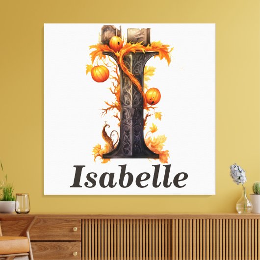 Toile Citrouille Halloween Nom Lettre I Floral Monogramm (Insitu(Salon))