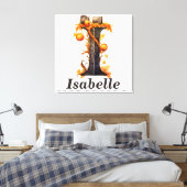 Toile Citrouille Halloween Nom Lettre I Floral Monogramm (Insitu(Chambre))