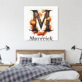 Toile Citrouille Halloween Nom Lettre M Floral Monogramm (Insitu(Chambre))
