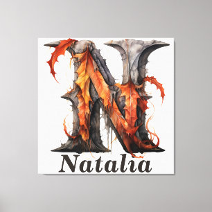 Toile Citrouille Halloween Nom Lettre N Monogramme flora