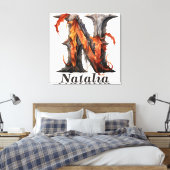 Toile Citrouille Halloween Nom Lettre N Monogramme flora (Insitu(Chambre))