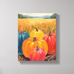 Toile Citrouilles d'automne Art aquarelle de paysage a