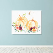 Toile Citrouilles de chute d'aquarelle et fleurs de saum (Insitu (Plancher de Bois))