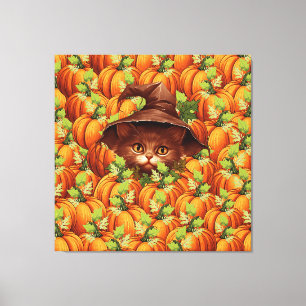 TOILE CITROUILLES DE THANKSGIVING CHAT MIGNON