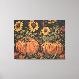 Toile Citrouilles rustiques et tournesols - Automne Art