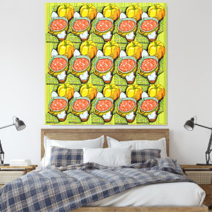 Toile Citrouilles, Soupe et Fond Rayé