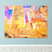 Toile Cityscape avec feuilles d'automne superposées Abst (Insitu (Plancher de Bois))