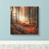 Toile Clairière d'automne doré avec banc et forêt (Insitu (Plancher de Bois))