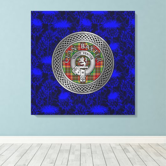 Toile Clan Baxter Crest & Tartan Knot sur le chardon (Insitu (Plancher de Bois))