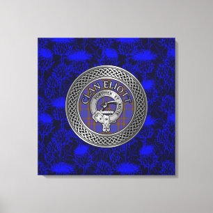 Toile Clan Eliott Crest & Tartan Knot sur le chardon