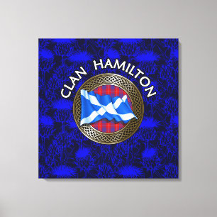 Toile Clan Hamilton Tartan Knot & Flag