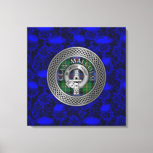 Toile Clan Malcolm Crest & Tartan Knot sur le chardon