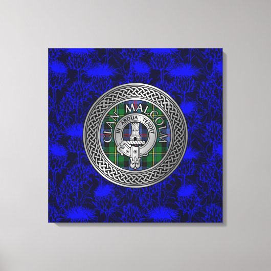 Toile Clan Malcolm Crest & Tartan Knot sur le chardon (Recto)