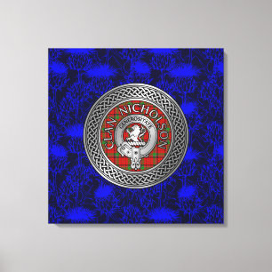 Toile Clan Nicholson Crest & Tartan Knot on Thistle