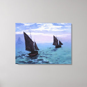 Toile Claude Monet : Des bateaux de pêche sur leur chemi