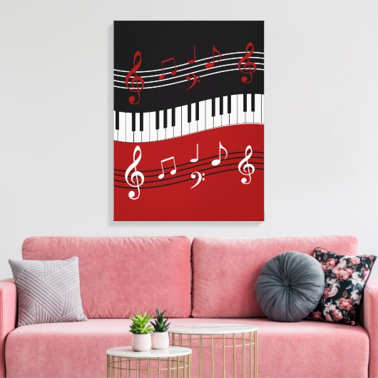 Toile Clés et notes de piano noir rouge élégant (Insitu(Salon))