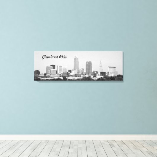 Toile Cleveland OH B&W Lake Skyline Canvas Imprimer (Insitu (Plancher de Bois))