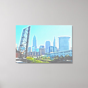 Toile Cleveland, Ohio BW Panels Matin Skyline