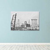 Toile Clic Cleveland River View Skyline (Insitu (Plancher de Bois))