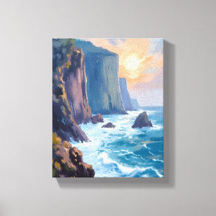 Toile Cliffside Cove   Peinture aquarelle de l'océan côt