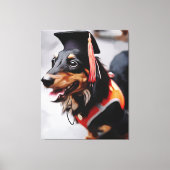 Toile Close Up Of Dachshund Dog Wearing Graduation Hat P (Recto)