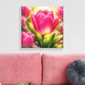 Toile Close-up of Pink Tulips with Dew and Sunlight Glow (Insitu(Salon))