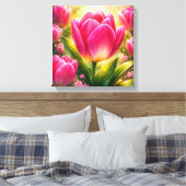 Toile Close-up of Pink Tulips with Dew and Sunlight Glow (Insitu(Chambre))
