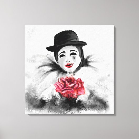 Toile Clown et Rose - Romantique Black White Peinture Ar (Recto)