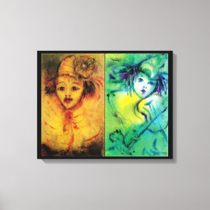 TOILE CLOWNS EN JAUNE ET VERT
