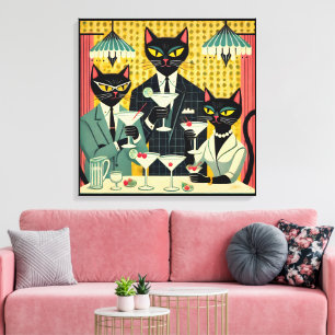 Toile Club de martini au chat noir rétro-futuriste