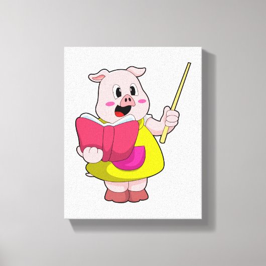 Toile Cochon comme enseignant avec livre (Recto)