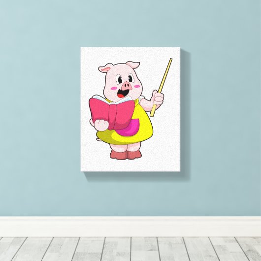 Toile Cochon comme enseignant avec livre (Insitu (Plancher de Bois))