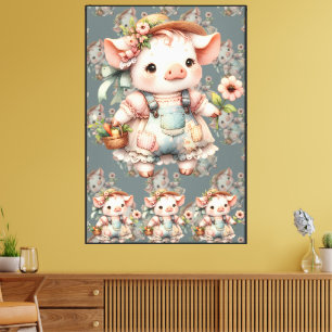 Toile Cochonnet Pastel Mignon en Salopette Cottagecore