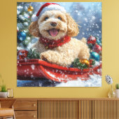 Toile Cockapoo Dog in Sledge Let it Neige Christmas (Insitu(Salon))