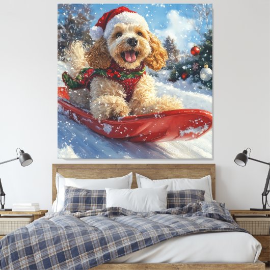 Toile Cocker Spaniel Chien dans Sledge Let it neige Noël (Insitu(Chambre))