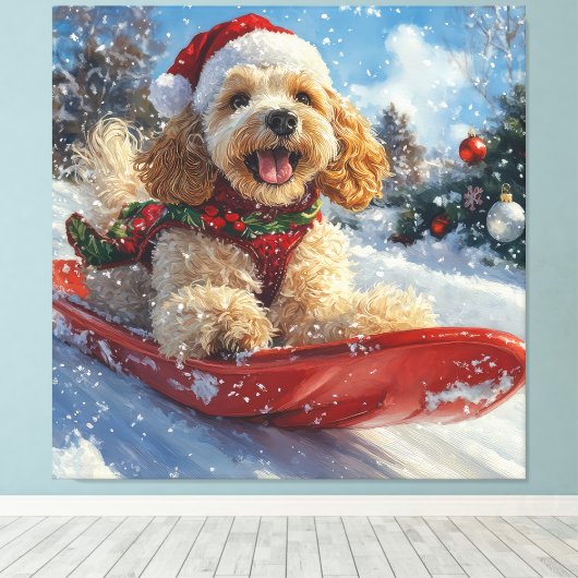 Toile Cocker Spaniel Chien dans Sledge Let it neige Noël (Insitu (Plancher de Bois))