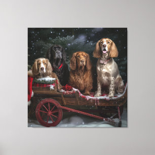 Toile Cocker Spaniel Enneigé Traîneau Décor Noël