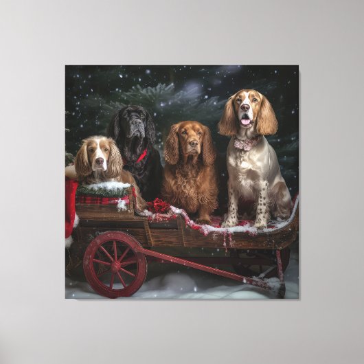 Toile Cocker Spaniel Enneigé Traîneau Décor Noël (Recto)