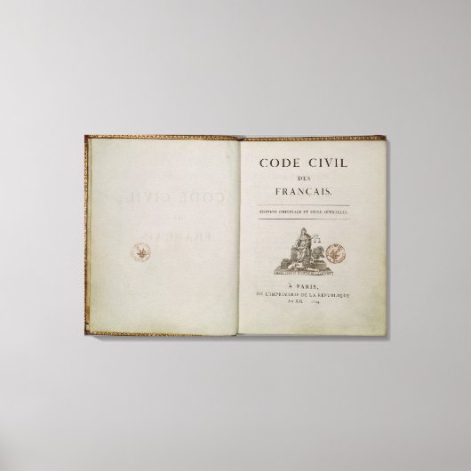 Toile Code civil, ouvert à la page de titre, 1804 (Recto)