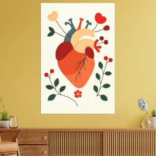 Toile Coeur artistique et fleurs