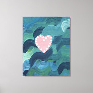 Toile Cœur avec coquillages et vagues de l'océan