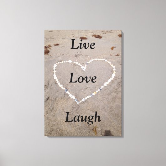 Toile Coeur Coeur Coquille Plage. Live Love Laugh (Recto)