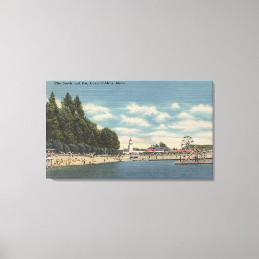 Toile Coeur d'Alene, ID - Vue de City Beach & Pier (Recto)