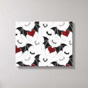 Toile Coeur d'Halloween avec ailes de chauve-souris noir