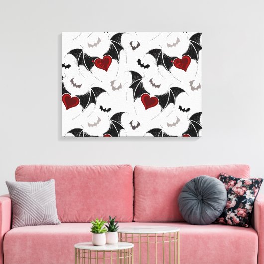Toile Coeur d'Halloween avec ailes de chauve-souris noir (Insitu(Salon))
