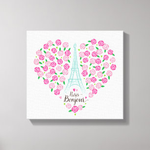 Toile Coeur floral de Paris Bonjour