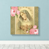 Toile "Coeur immaculé de Marie Rose Roses Lys Étoiles (Insitu (Plancher de Bois))