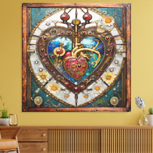 Toile Cœur mécanique série anatomique steampunk