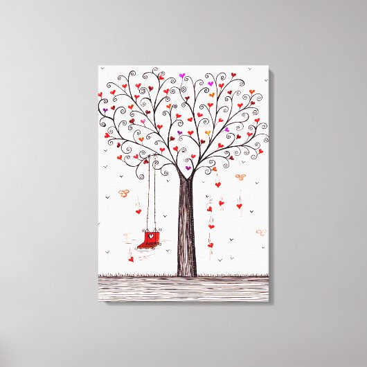 TOILE COEUR ROMANTIQUE ROUGE NOIR ARBRE D'ENCRE AVEC BAL (Recto)